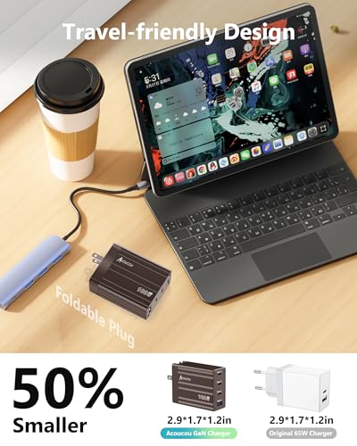 ACOUCOU 100W USB C Charger, 4-Port GaN Fast Charging Foldable Compact Laptop Charger Power Adapter for MacBook, Ipad, iPhone, Galaxy S24 Ultra, Steam Deck, Google Pixelbook and More