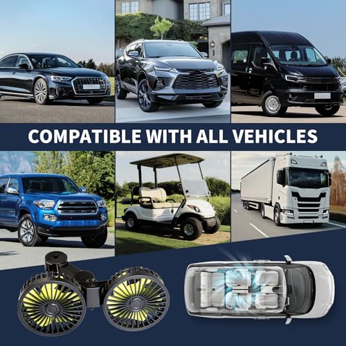 XOOL Car Fan for Backseat Kids, Dual Head USB Car Cooling Fans - 3 Speeds 360° Rotatable Rear Headrest Fans, 5V/2A Powerful Electric Air Circulation Fan for Vehicles SUV RV - size: USB Dual Fan - Back (Three Speeds)