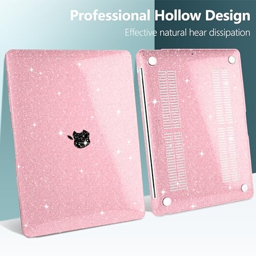 DONGKE for MacBook Air 13 inch Case 2021-2018 Release A2337 M1 A2179 A1932, Bling Plastic Hard Shell Case & Keyboard Cover Only Compatible with MacBook Air 13 inch Retina Fits Touch ID, Sparkly Pink | 2021-2018 Release - color: Sparkly Pink