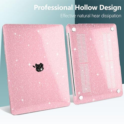 DONGKE for MacBook Air 13 inch Case 2021-2018 Release A2337 M1 A2179 A1932, Bling Plastic Hard Shell Case & Keyboard Cover Only Compatible with MacBook Air 13 inch Retina Fits Touch ID, Sparkly Pink | 2021-2018 Release - color: Sparkly Pink