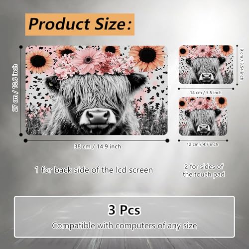 Laptop Skin Sticker for 12.1”-15.6“ Laptops (Fits 13”, 13.3”, 14”, 15”, 15.4”) | Protective Universal Reusable Vinyl Art Decal Cover | Waterproof & Scratch-Resistant-Highland Cow w/Pink Floral Crown - color: Highland Cow with Pink Floral Crown