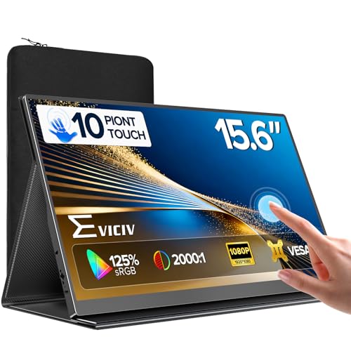 EVICIV Portable Monitor Touchscreen 15.6”, 125% sRGB 1080P IPS Screen | 10-Point Touch Monitor, VESA & Case, MINI HDMI USB C, Ultra-Thin Travel Second Screen for Laptop, Computer, Game Consoles - size: 15.6"