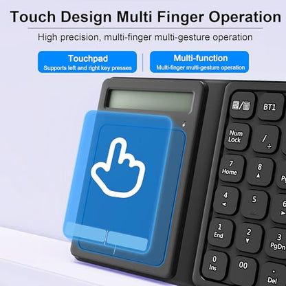 Bluetooth Number Pad, Foldable 2.4G Wireless Numeric Keypad with Display Calculator & Touchpad, Wireless Number Pad Slim 23 Keys Portable Financial Accounting Numpad Keyboard for PC Laptop Desktop