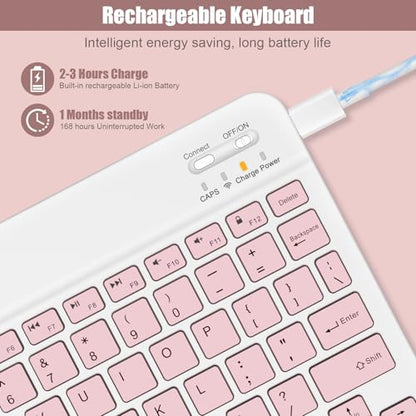 NOOX Bluetooth Keyboard for iPad A16 11th 10th Generation, iPad Pro 13/12/11/10/9/8/7 inch, iPad Air 13/11th Gen, iPad mini Tablets, etc. - Slim Wireless Portable Travel Office Computer Accessories - color: Pink