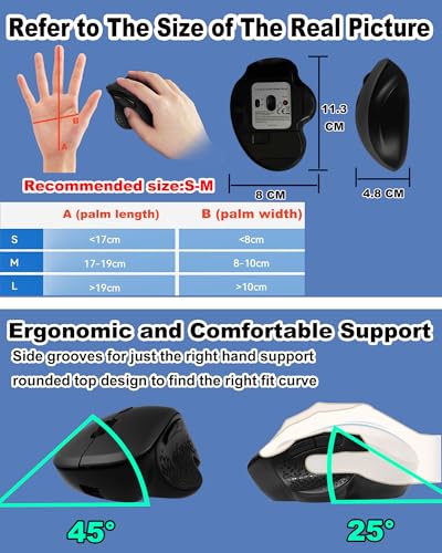 Bluetooth Wireless Mouse, Bluetooth 5.2/3.0 + 2.4 GHz USB Rechargeable Ergonomic Optical Mice, Quiet Click, Multi-Device, Portable 6 Buttons 1600D-PI for Laptop,PC,iPad,Mac,Tablet,Computer,Surface
