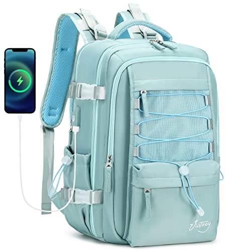 Travel Backpack for Women Men 15.6 Inch Laptop Backpacks with USB Port Carry on Backpack Flight Approved Large Back Pack College Bookbags Outdoor Sports Hiking Rucksack Casual Daypack (Green) - color: Green, size: 15.6 Inch
