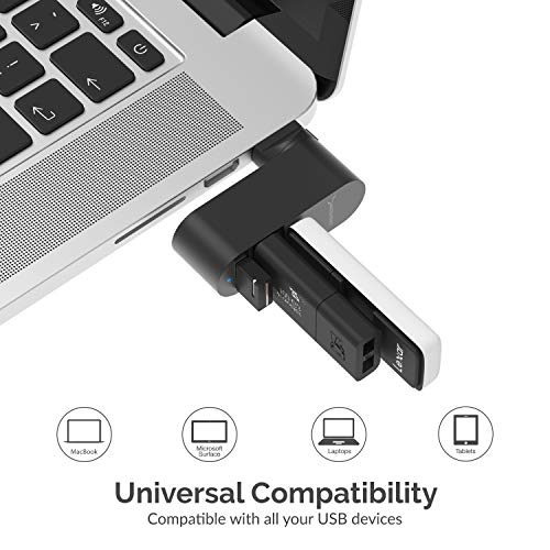 SABRENT Premium 3 Port Aluminum Mini USB 3.0 Hub [90°/180° Degree Rotatable] (HB-R3MB) - color: Black