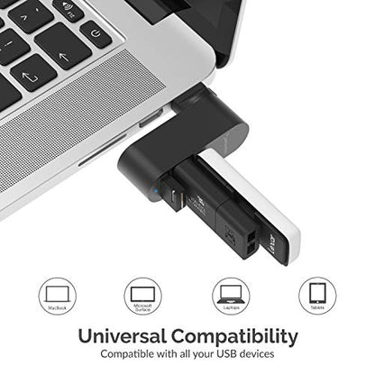 SABRENT Premium 3 Port Aluminum Mini USB 3.0 Hub [90°/180° Degree Rotatable] (HB-R3MB) - color: Black