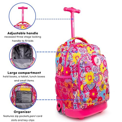 J World Sunny Rolling Backpack for Kids. Roller Bag With Wheels, Poppy Pansy - color: Poppy Pansy