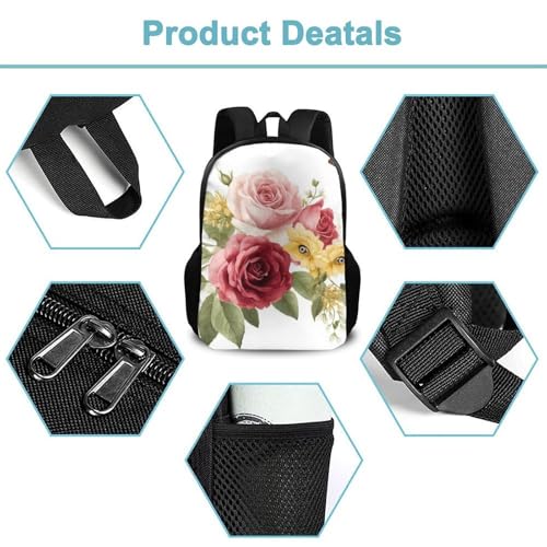 Fashion Computer Bag, Durable Travel Laptop Backpack, Water Resistant College Bag For Women Men Flower Shabby Chic Roses Buds Leaves Tulips Floral Butterfly - color: Color568