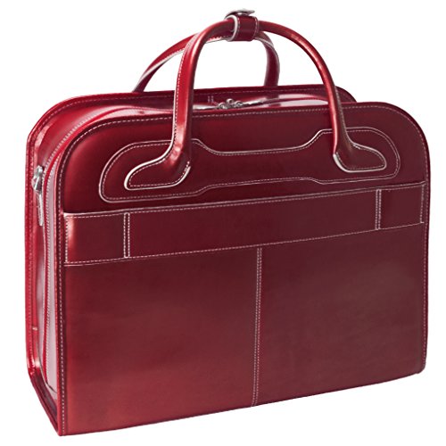 McKleinUSA McKlein WILLOWBROOK, 17" Leather Detachable -Wheeled Ladies' Laptop/Computer & Tablet Business Briefcase Bag/Women's Rolling Overnight Travel Bag, Removable trolley case - color: Red, size: 18"x8.75"x14.5"
