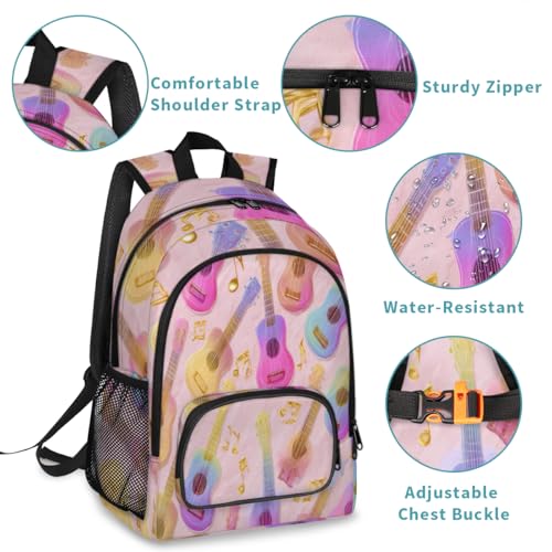 Guitar Music Notes Large Backpack for Women and Men Waterproof Travel Laptop Backpack Lightweight Business Work Daypack Fits 17 Inch Computer - color: Multicolor 2