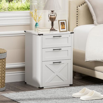 Onelike Small Wood File Cabinet with Charging Station and Lock, 3 Drawers | Built-in 2 AC, USB & Type-C; 1 lock secures 3 drawers; Nightstand, Printer stand and Mobile under-desk cabinet; White - style: 3 Drawers