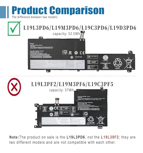 L19L3PD6 L19M3PD6 L19C3PD6 Laptop Battery Replacement for Lenovo Flex 5-15IIL05 5-14ARE05 5-14IIL05 Series 5B10X49072 L19D3PD6 5B10X49073 5B10X49075 5B10X49077 11.55V 52.5Wh 4550mAh - size: 11.2*3.8*0.2 inch L19L3PD6