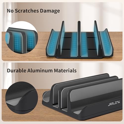 JARLINK 4-in-1 Adjustable Vertical Laptop Stand, Aluminum Holder, Black | Space-Saving Aluminum Laptop Holder, Compatible with All MacBook, Surface, Chromebook, Phone, and Gaming Laptops. - color: Black