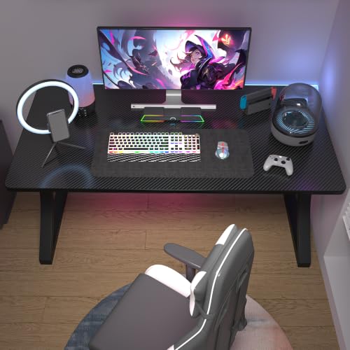 Wood Computer Desk Table for Office Gaming Pc (Carbon Fiber - Black, 47") | Storage Shelf, Triangle Stabilizer Brackets, Cable Management Hole, Large Desk For Bedroom, study, Gaming, Work, Writing - color: Carbon Fiber - Black, size: 47"