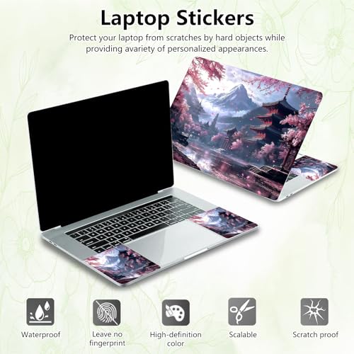 Laptop Skin Sticker Decal, Universal Reusable Vinyl Laptop Cover for 12" 13" 13.3" 14" 15" 15.4" 15.6" Notebook PC, Reusable Waterproof Scratch-Resistant with 2 Wrist Pads,Cherry Blossoms - color: Cherry Blossoms