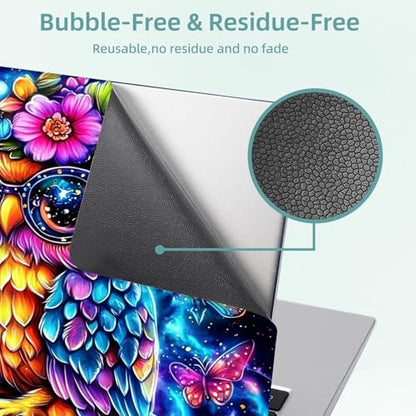 Universal Laptop Skin Decal, 3-Piece Vinyl Protector for 12 13 14 15.6" Notebook, Waterproof Anti-Scratch, Easy Trim & Bubble-Free Finish, Owl with Large Glasse and Flower - color: Owl with Large Glasse and Flower