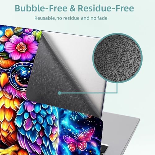 Universal Laptop Skin Decal, 3-Piece Vinyl Protector for 12 13 14 15.6" Notebook, Waterproof Anti-Scratch, Easy Trim & Bubble-Free Finish, Owl with Large Glasse and Flower - color: Owl with Large Glasse and Flower