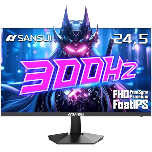 SANSUI Gaming Monitor, 24.5" 300hz 240hz FHD 1080P 1ms FPS PC Monitor Gaming, HDR, FreeSync, DisplayPort x2 HDMI x2, Fast IPS, 120% sRGB, Audio Jack, VESA Support, Desktop Compatible(ES-G25X1 PRO) - size: 24.5 Inch