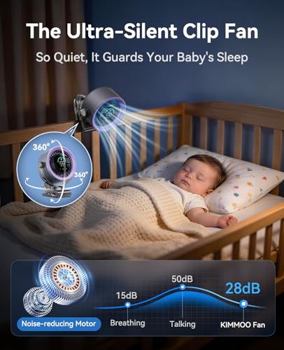 KIMMOO 4000mAh Rechargeable Portable Clip on Fan-100-Speed Touch Control, LED Display, 360° Rotate Quiet Turbo Desk Fan, Small Battery Operated USB Fan for Stroller Bed Travel Camping Golf Gym (Grey) - color: Grey