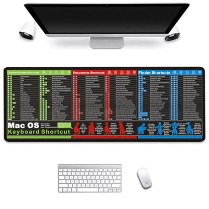 MacOS Keyboard Shortcut Mouse Pad, Large Mac Shortcuts Cheat Sheet Desk Mat, Non-Slip Rubber Base, Sewn Edges, Washable, XXL 31.5"x11.8"x0.1" - color: 11mac