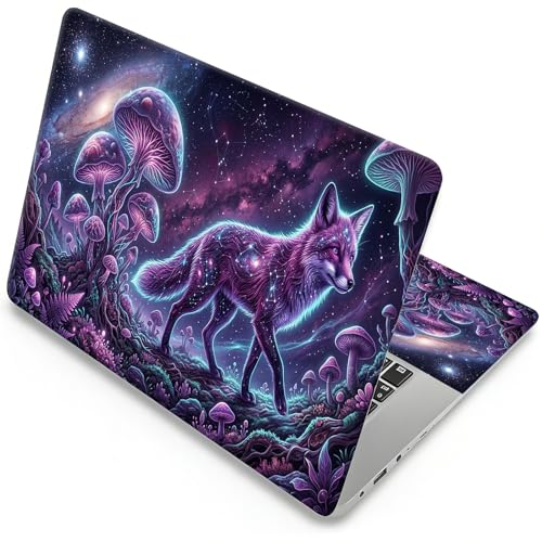 Universal Laptop Skin, DIY Cut-to-Fit Vinyl Cover Compatible with HP, Dell, Lenovo, Mac (13.3" to 15.6"), Anti-Scratch, No Residue & Bubble-Free Protective Decal Sticker, Galaxy Fox Mushroom - color: Galaxy Fox Mushroom