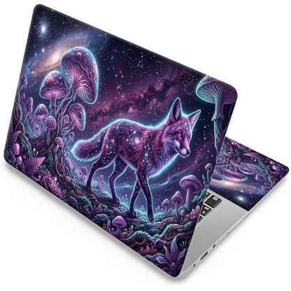 Universal Laptop Skin, DIY Cut-to-Fit Vinyl Cover Compatible with HP, Dell, Lenovo, Mac (13.3" to 15.6"), Anti-Scratch, No Residue & Bubble-Free Protective Decal Sticker, Galaxy Fox Mushroom - color: Galaxy Fox Mushroom