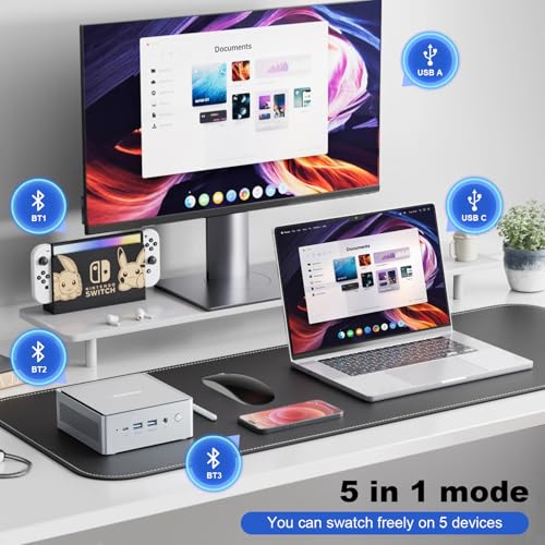 DC Wireless Mouse, 5 in 1 Bluetooth USB C Rechargeable Mouse for Laptops Disktops Tablets Compatible with Apple MacBook Pro/Air iPad iMac Sureface Chromebook Computer (Black Silver) - style: Black Silver