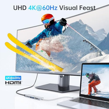 USB C Hub HDMI Adapter for MacBook Pro/Air, 7 in 1 USBC Dongle with HDMI, microSD/SD Card Reader, USB C Data Port,100W PD, and 2 USB 3.0 Compatible for MacBook Pro/Air, Dell XPS, Lenovo Thinkpad. - color: Silver