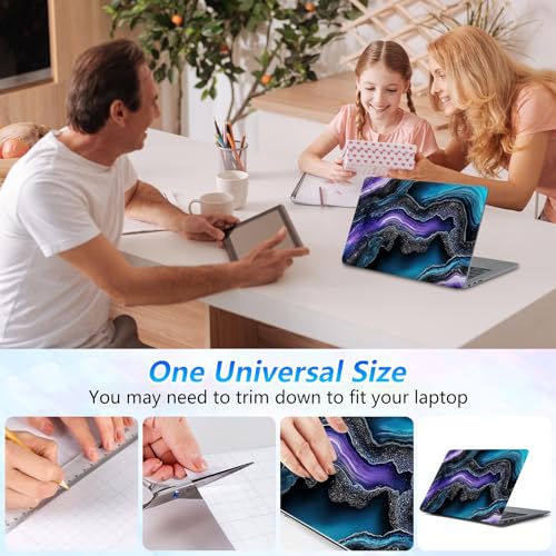 Universal Laptop Skin Sticker Decal with 2 Wrist Pad Skins, Waterproof Scratch Vinyl Cover for 11–15.6 Inch MacBook, HP, Dell, Lenovo, Cutable & Reusable,Purple Teal Agate Art - color: Purple Teal Agate Art