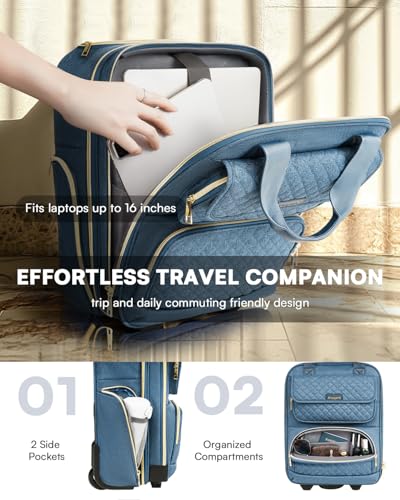 Arcoyard Underseat Carry On Luggage with Wheels, Airline Approved Personal Item Luggage, 16-Inch Multi-functional Underseat Luggage, Lightweight Overnight Suitcase for Women, Bussiness, Travel, Blue - color: Blue