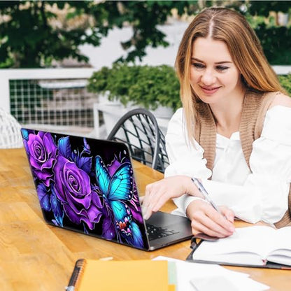 Laptop Skin Sticker Decal, Universal Reusable Vinyl Laptop Cover for 12" 13" 13.3" 14" 15" 15.4" 15.6" Notebook PC, Reusable Waterproof Scratch-Resistant with 2 Wrist Pads,Purple Flower Butterfly - color: Purple Flower Butterfly