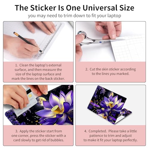 15.6 Inch Laptop Skin Sticker, Reusable Vinyl Cover Protector with 2 Wrist Pad Skins, Removable Waterproof Scratch-Resistant for 12-15.6 Inch Laptop Notebook,Purple Lotus Flower Blooms - color: Purple Lotus Flower Blooms