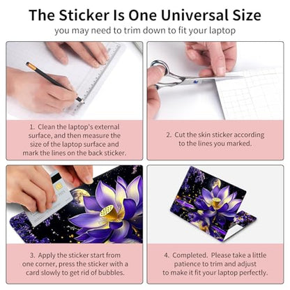 15.6 Inch Laptop Skin Sticker, Reusable Vinyl Cover Protector with 2 Wrist Pad Skins, Removable Waterproof Scratch-Resistant for 12-15.6 Inch Laptop Notebook,Purple Lotus Flower Blooms - color: Purple Lotus Flower Blooms