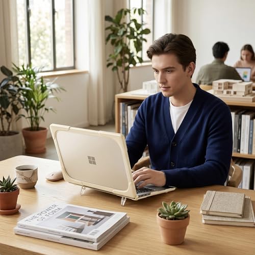 Batianda Durable Stand Case for Microsoft Surface Laptop 13.8 Inch, Khaki | Ergonomic Foldable Stand, Heavy Duty Matte Hard Shell, Fits 2024-2026 Surface Laptop 7/8th Edition for Business 13.8 Inch - color: Khaki