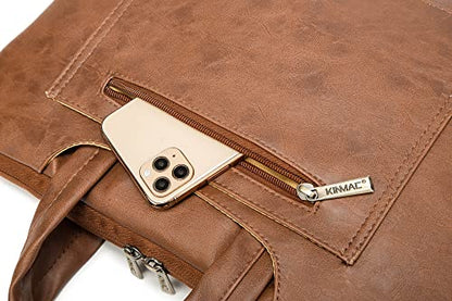 Kinmac Coffee Pu 360° Protective Water-Resistant Canvas Laptop shoulder Messenger Sleeve Briefcase case Bag For MacBook Pro 16 inch,LG Gram 16 inch and 15 inch-15.6 inch Laptop - color: Coffee Pu, size: 15 inch-16 inch