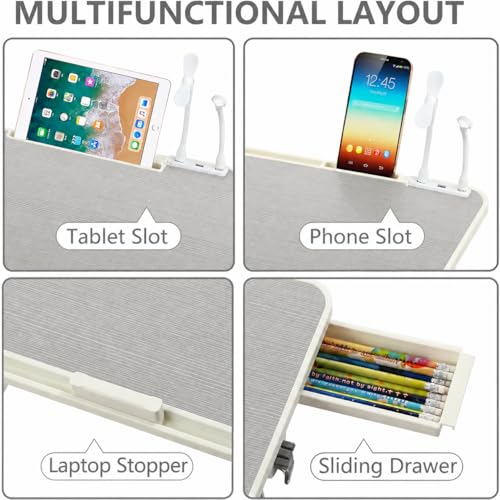 Adjustable Lap Desk with USB Fan & LED Light, Height & Angle Adjustable Laptop Bed Tray Table, Foldable Laptop Stand for Bed, Couch, Sofa & Floor,Gray - color: Gray