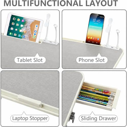 Adjustable Lap Desk with USB Fan & LED Light, Height & Angle Adjustable Laptop Bed Tray Table, Foldable Laptop Stand for Bed, Couch, Sofa & Floor,Gray - color: Gray