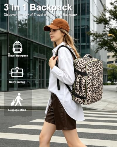 Capolo Travel Laptop Backpack Women Carry On Backpack Weekender Travel Bag | 25L Flight Approved,Waterproof Overnight Bag,College Bookbag,Work,3-4 Day Travel,Fits 17" Laptop (Large,Leopard) - color: Leopard, size: Large