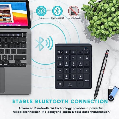 Lekvey Bluetooth Number Pad for Laptop, Wireless Numeric keypad, 28 Keys Numpad Number Keypad Bluetooth 10 Keys Number Pad for Laptop, MacBook Air/Pro, iMac, Surface Pro, etc - color: Classic Black