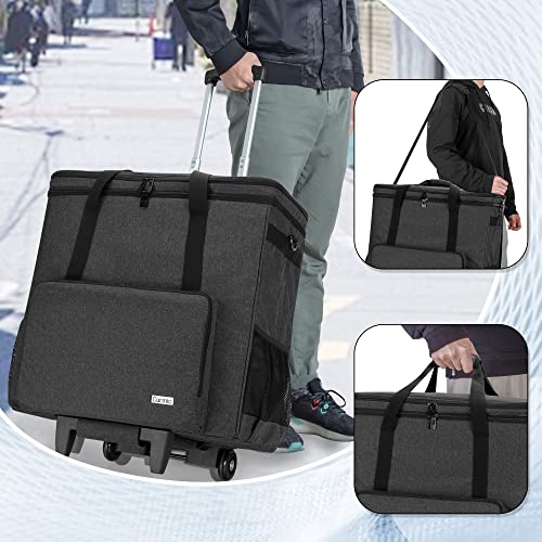 Rolling PC Carrying Case, Double Layers Desktop Tower Bag, Black | Wheeled Computer Desktop Tower Case with Shoulder Straps Fit ATX/M-ATX Motherboards, Keyboard, Mouse, Cables & Earphones - color: Black