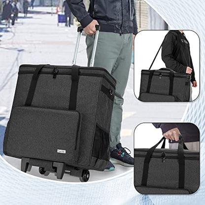 Rolling PC Carrying Case, Double Layers Desktop Tower Bag, Black | Wheeled Computer Desktop Tower Case with Shoulder Straps Fit ATX/M-ATX Motherboards, Keyboard, Mouse, Cables & Earphones - color: Black