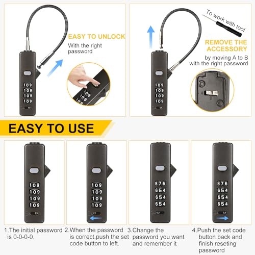 DELSWIN Cable Locks with Combination, 4-Digit Combination Lock with 3 Different Length Replaceable Steel Rope, Security Cable Lock for Luggage, Helmet, Gym Locker, Cabinet, Fence Gate (Gray) - color: Gray