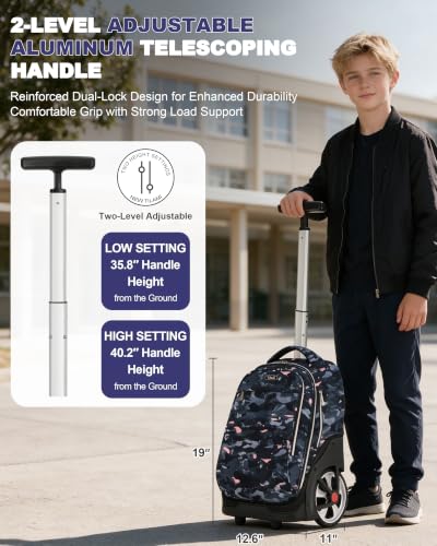NEW TILAMI 19 Inch Rolling Backpack with Lunch Bag School Stair-Climbing | Stair-Climbing Teen Boys Girls Carry-on Suitcase Large Compartment 15.6 Laptop Sleeve Adjustable Handle Roller Travel Bag - color: Doodle Grey