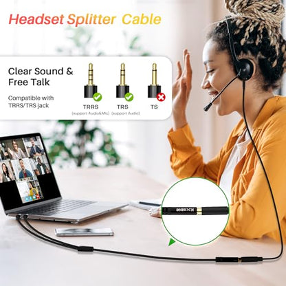 Kxable Headphone Splitter for Computer, 3.5mm Female to Dual 3.5mm Male Audio Splitter Cable, Stereo Jack Earphones Headset to PC Laptop Adapter, 1/8inch 2-in-1 Y Separator Aux Dongle Converters, 2FT - size: 2FT