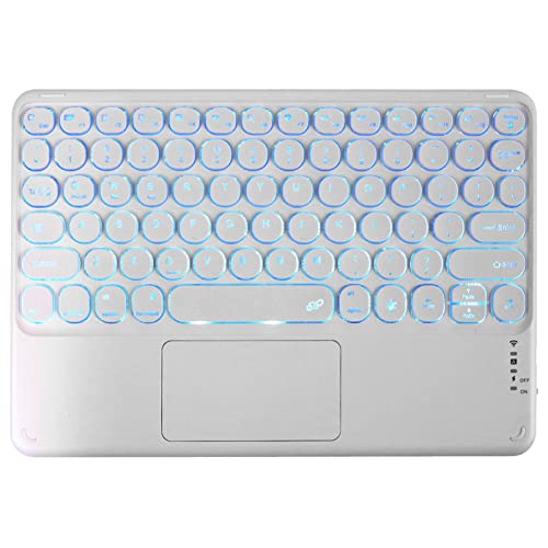 Universal Slim Portable Wireless Bluetooth Backlit Keyboard with Touchpad, Rechargeable Multi-Device Keyboard Compatible with Windows/iOS/Android for Tablet, Smartphone, Laptop, White