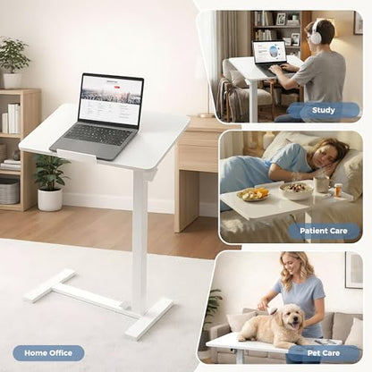 DUMOS Adjustable Rolling Desk, Standing Desks, Overbed Table | Mobile Hidden Wheels, Portable Laptop Computer Workstation, Bed Sofa Couch Use, Milk - color: Milky