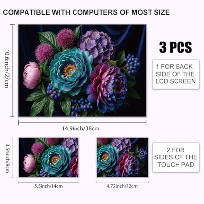 3pcs Laptop Decal Sticker Skin Cover 11.6" 12" 13" 13.3" 14" 15" 15.4" 15.6" inch Computer Vinyl Skin Stickers Waterproof Art Protector(Dark Flower Photography) - style: dark flowers