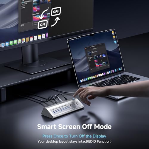Giftos Powered USB Hub, 18 in 1 USB 3.2 Hub with 4K HDMI, PD 100W,45W Charge,10Gbps USB,SD/TF,Audio, 65W Adapter,3.3FT Cable,Aluminum,Smart Button, USB Hub for Mac, Mac mini, iMac,iPhone 17/16,iPad - size: 18 IN 1